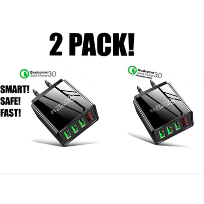 2-Pack: 3 Port LED Fast Quick Charge QC 3.0 USB Hub Display Wall Charger Adapter US Plug DailySale