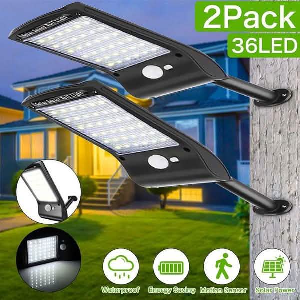 2-Pack: 36 LED Solar Powered Motion Sensor Wall Lamp DailySale