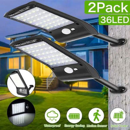 2-Pack: 36 LED Solar Powered Motion Sensor Wall Lamp DailySale