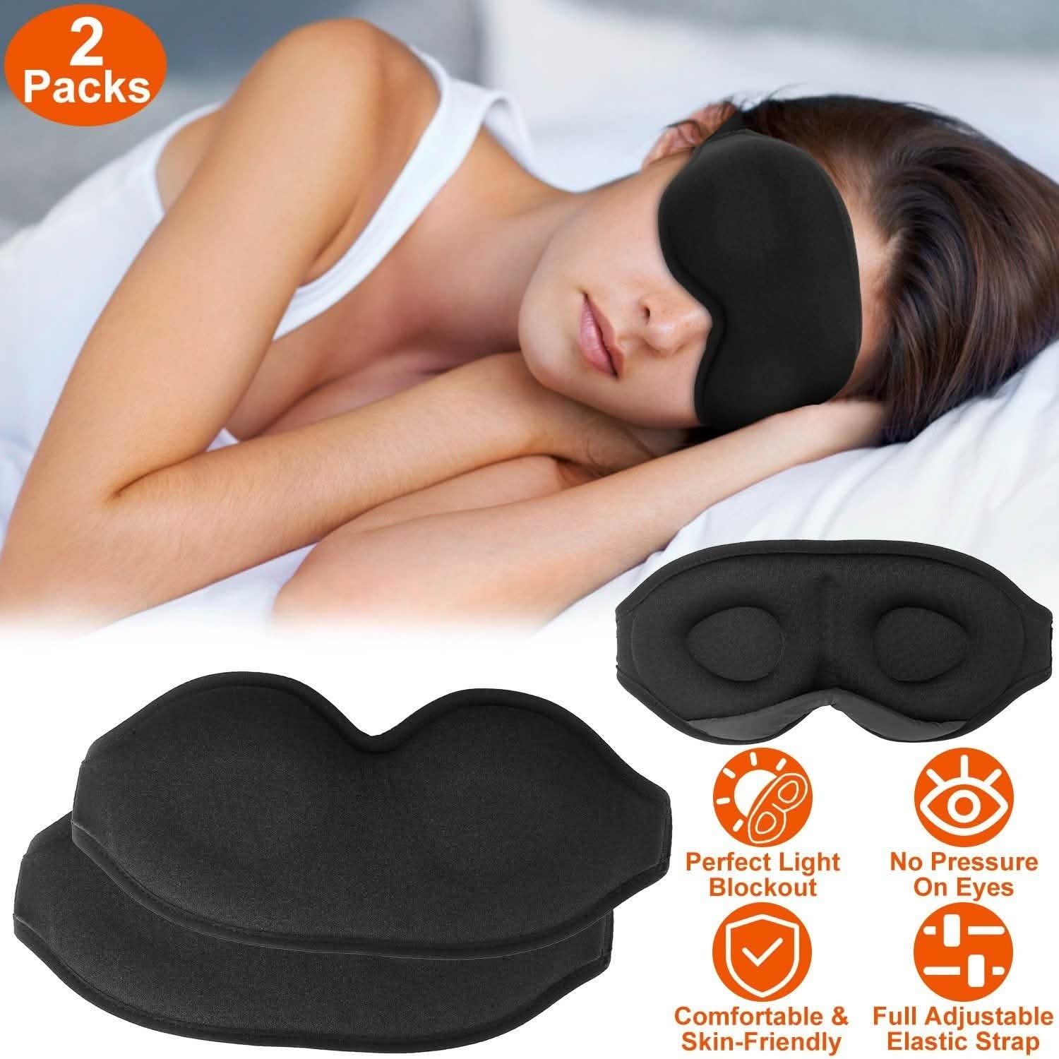 2-Pack: 3D Contoured Cup Light Blockout Sleeping Mask DailySale