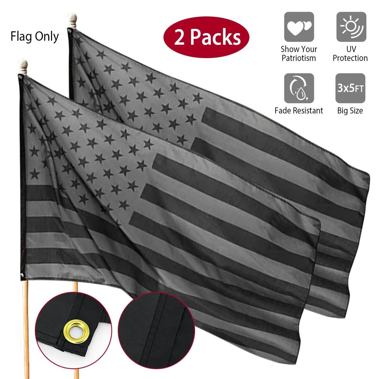 2-Pack: 3X5 Ft. All Black American Flag DailySale
