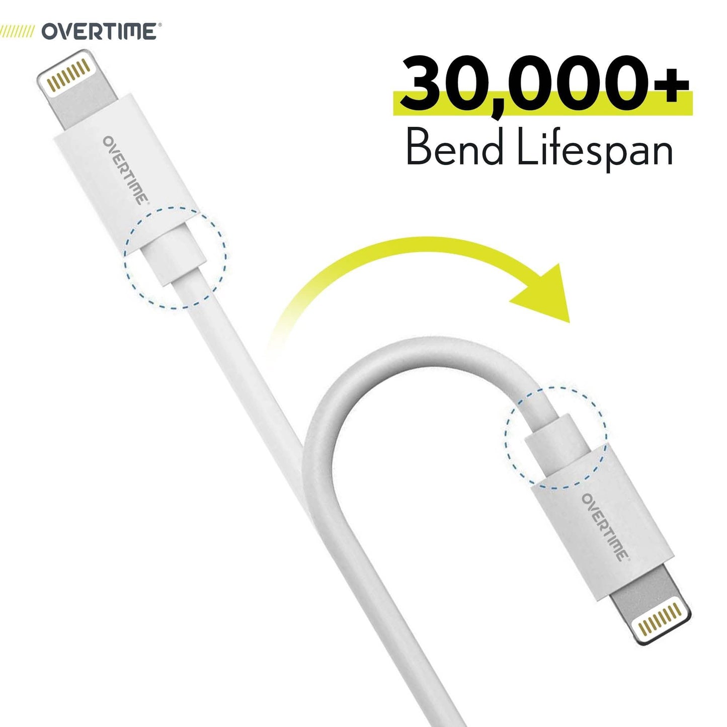 2-Pack: 4 Ft. White Overtime Apple MFi Certified Lightning USB Cable DailySale