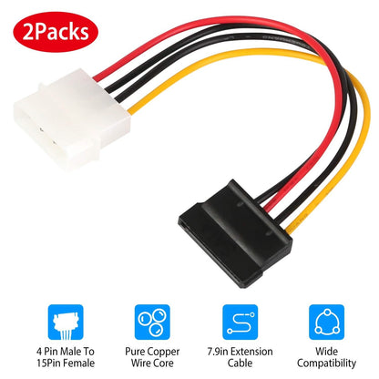 2-Pack: 4 Pin Male To 15Pin Female Data Cable Adapter DailySale