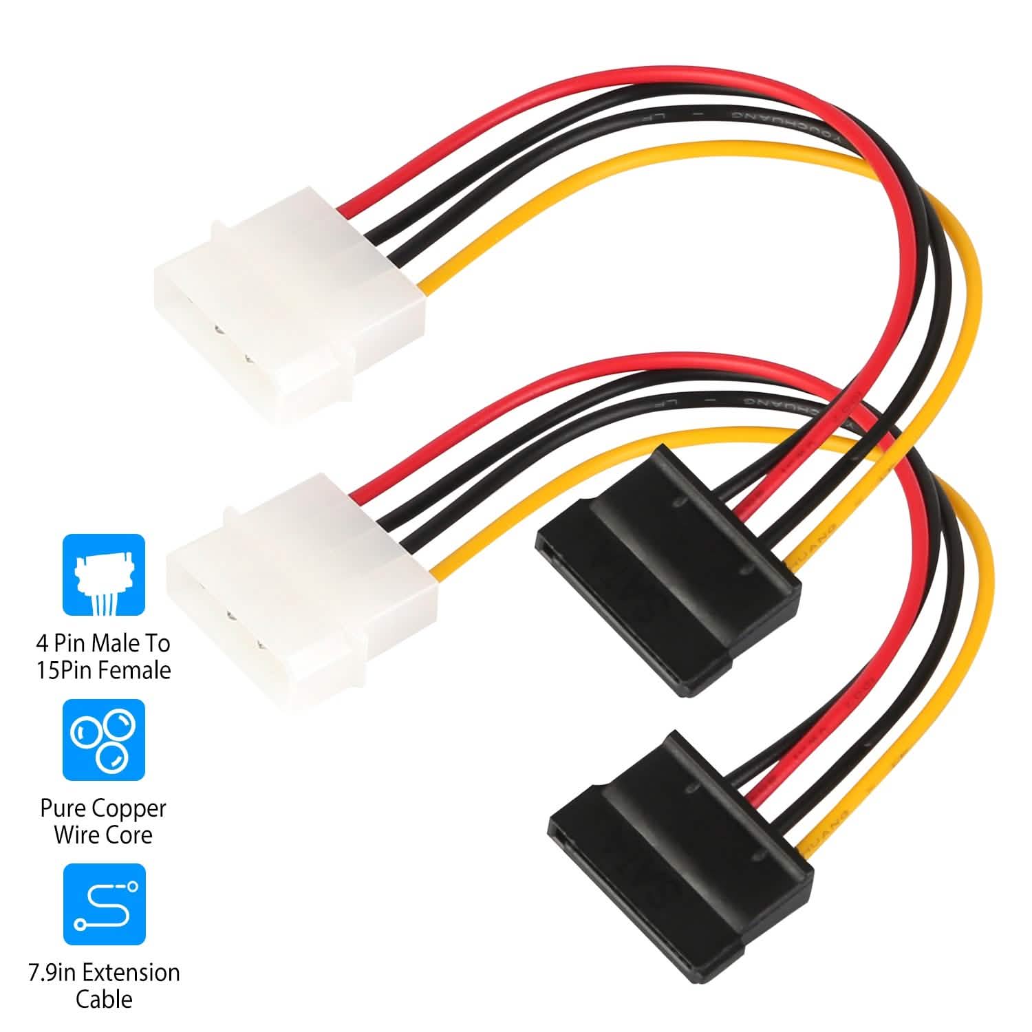 2-Pack: 4 Pin Male To 15Pin Female Data Cable Adapter DailySale