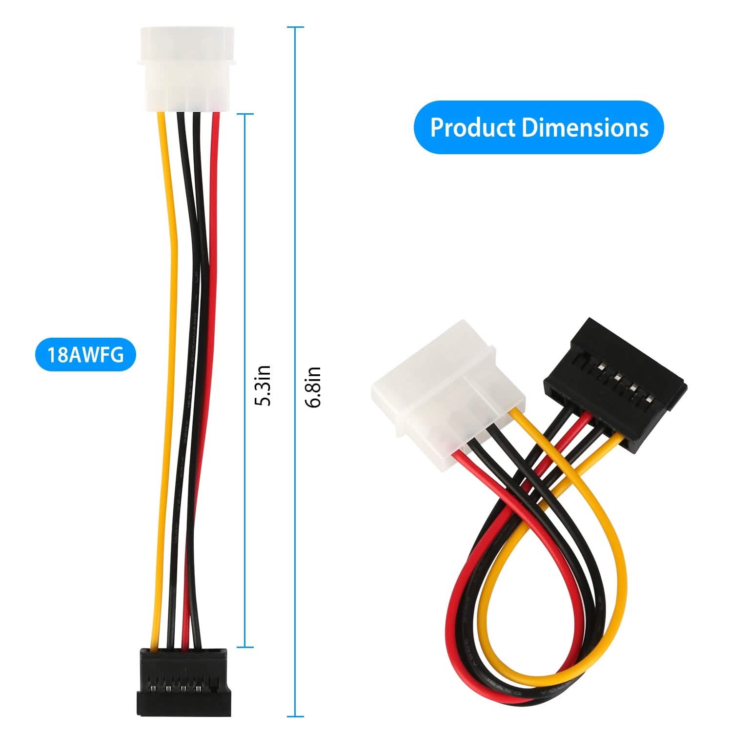 2-Pack: 4 Pin Male To 15Pin Female Data Cable Adapter DailySale