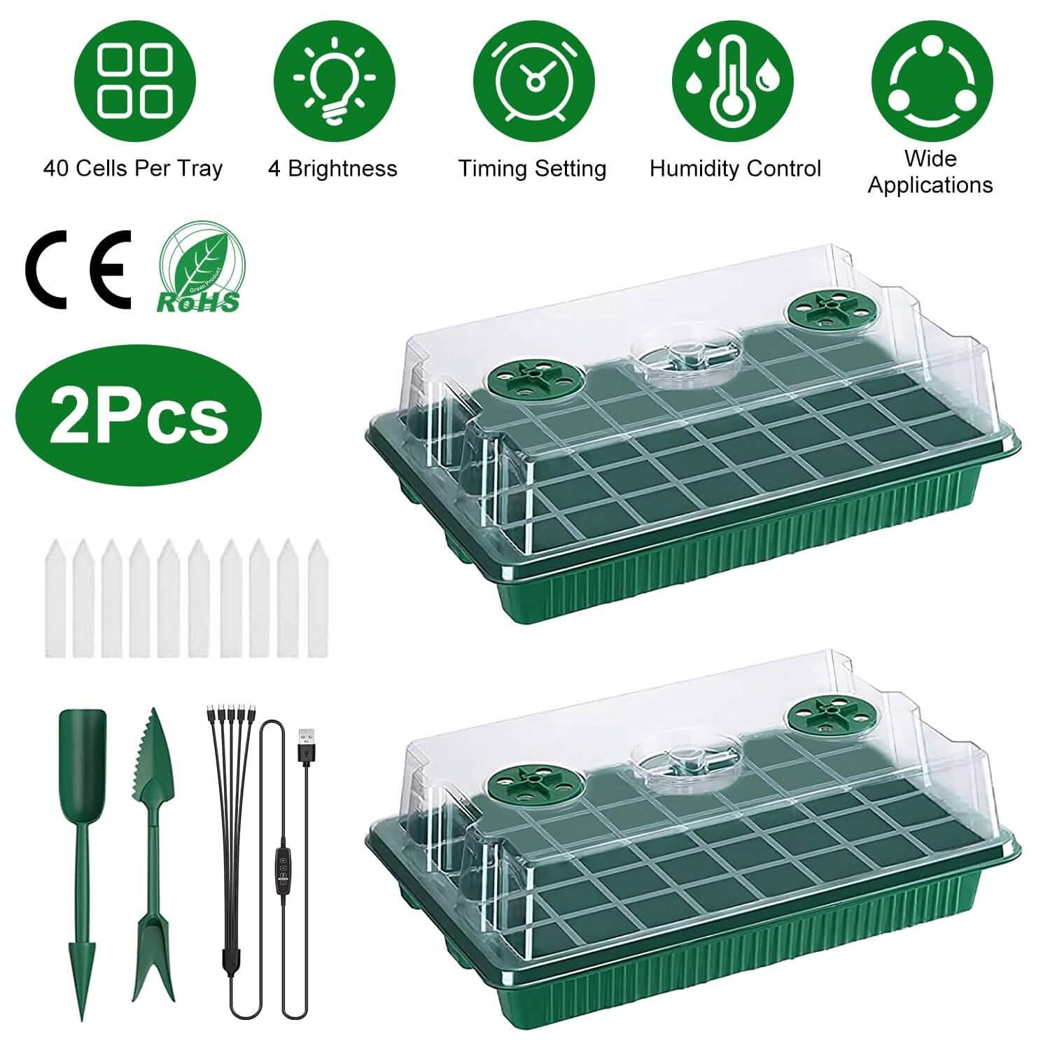 2-Pack: 40 Cell Seed Starting Tray Plant Grow Light with 4 Adjustable Brightness DailySale