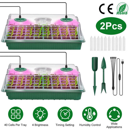 2-Pack: 40 Cell Seed Starting Tray Plant Grow Light with 4 Adjustable Brightness DailySale