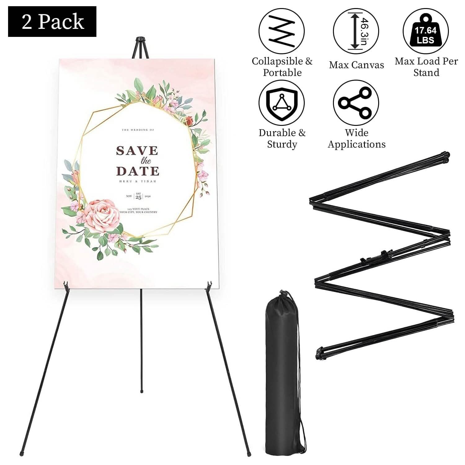 2-Pack: 61" Collapsible A Frame Tripod Easel Iron Alloy Drawing Stand DailySale