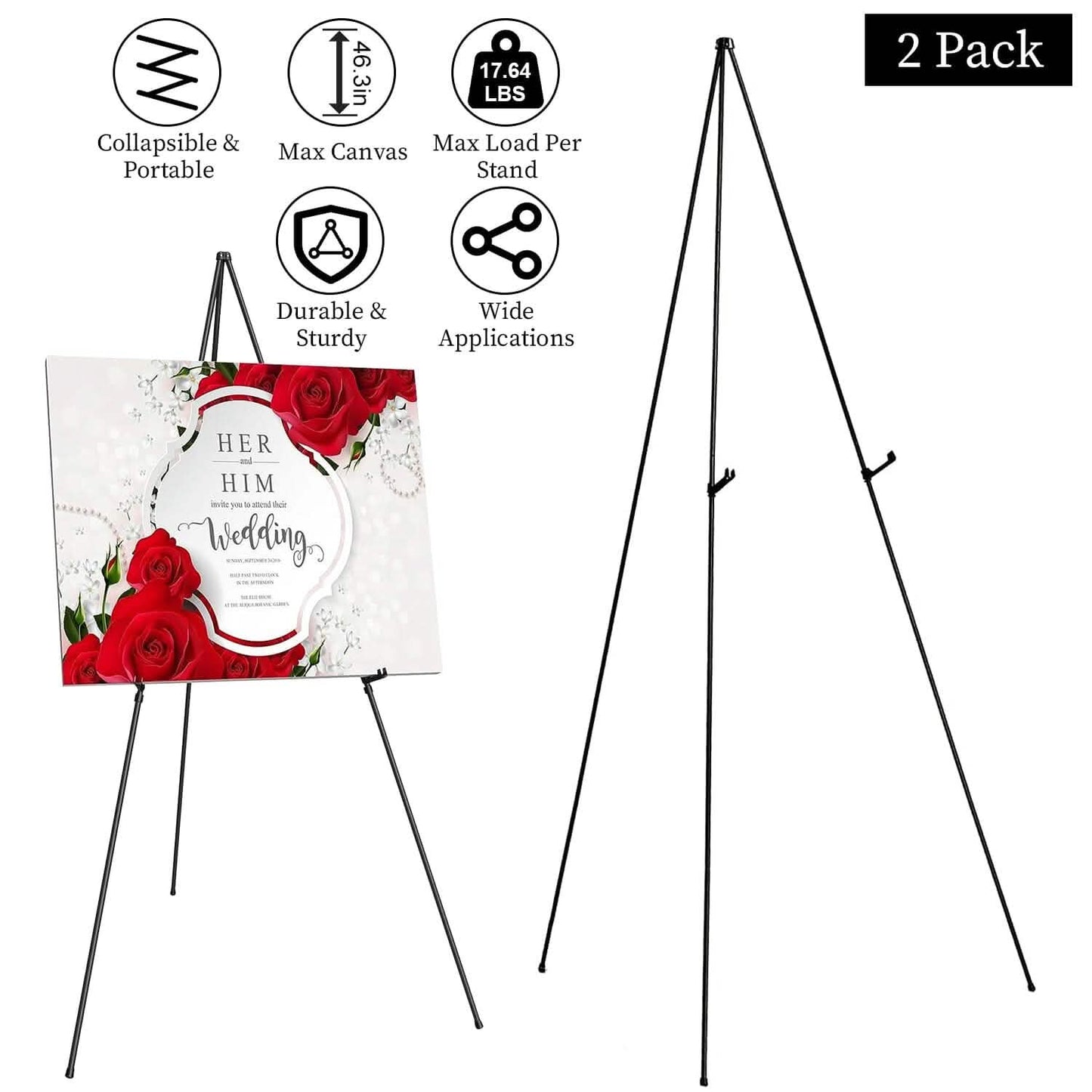 2-Pack: 61" Collapsible A Frame Tripod Easel Iron Alloy Drawing Stand DailySale