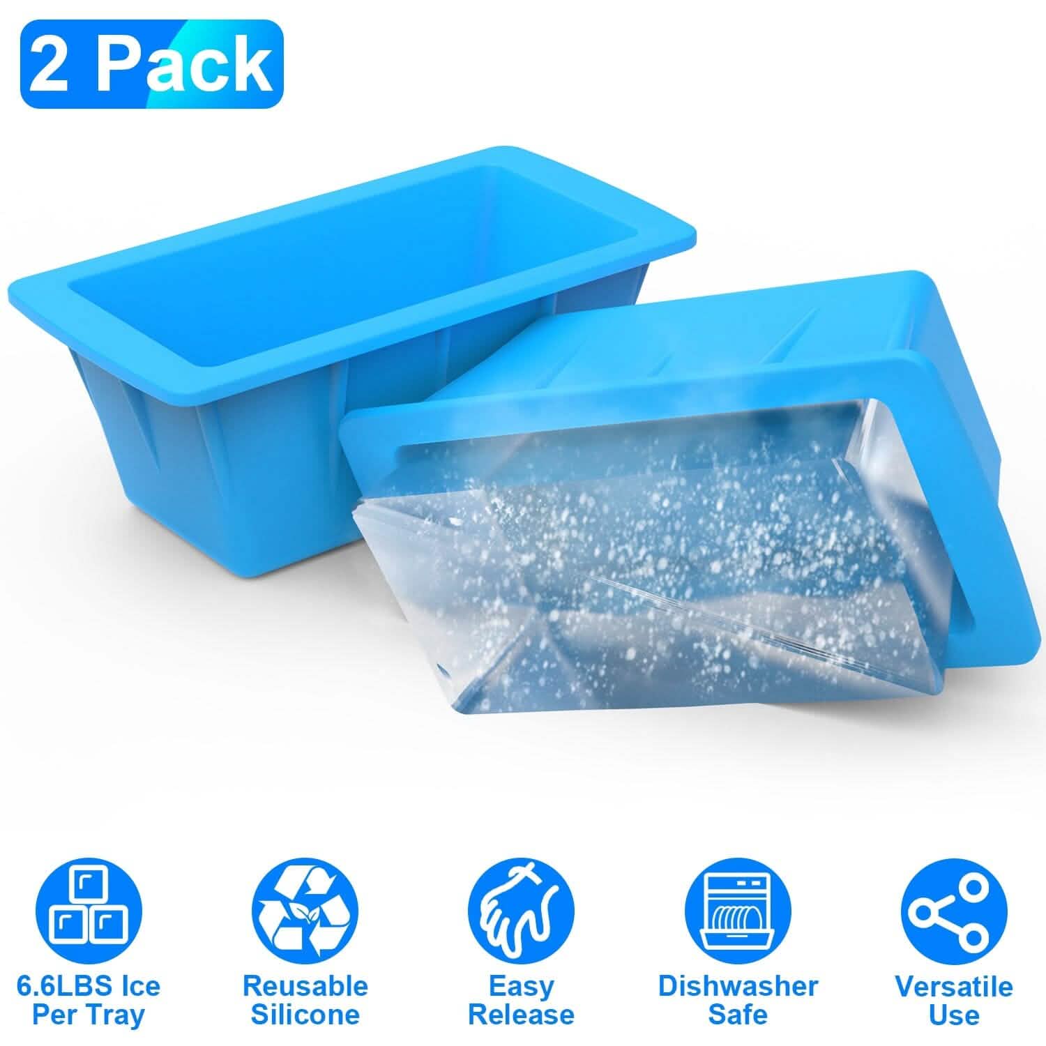 2-Pack: 6.6 lbs. Silicone Freezer Ice Block Molds DailySale