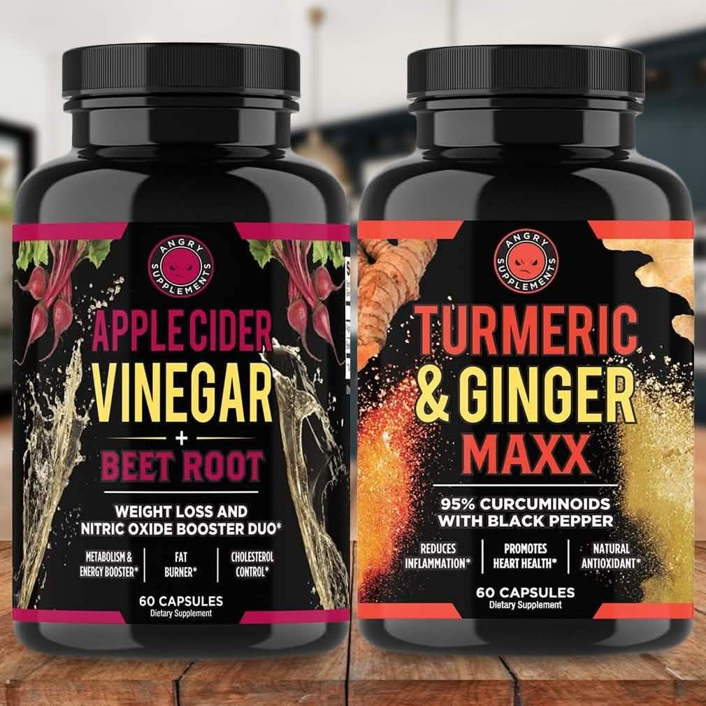 2-Pack: Angry Supplements Apple Cider Vinegar + Beetroot and Turmeric & Ginger Capsules DailySale