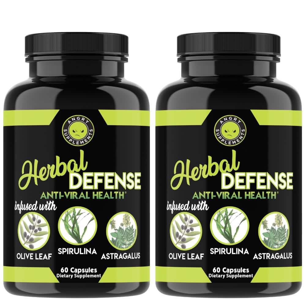 2-Pack: Angry Supplements Herbal Defense Anti Viral Immune Support, Spirulina Olive Leaf DailySale