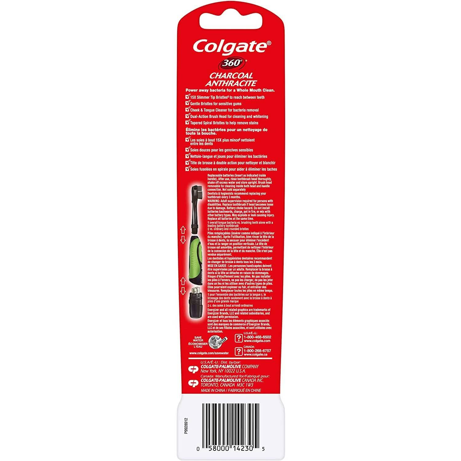 2-Pack: Colgate 360 Battery Powered Charcoal Toothbrush DailySale