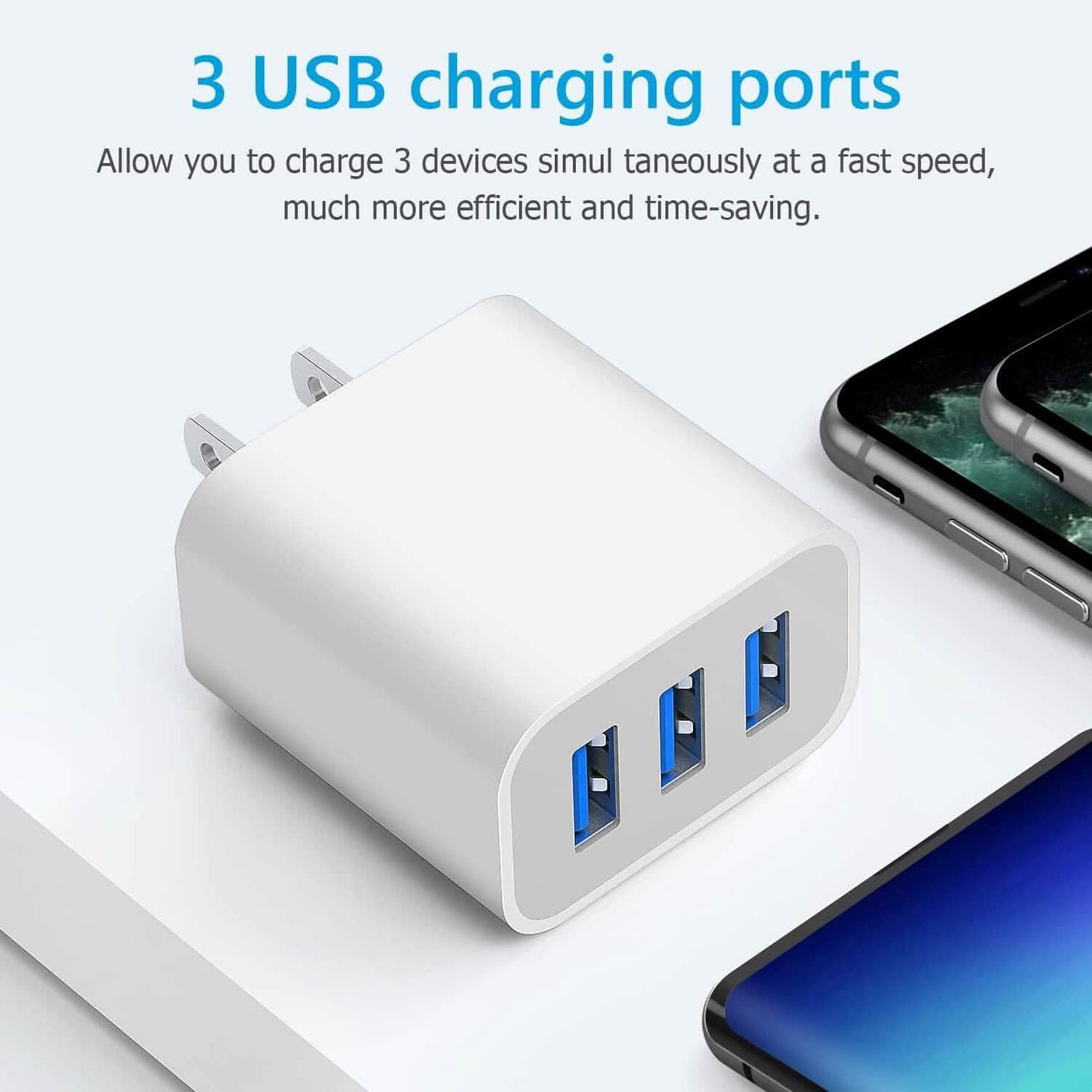 2-Pack: Compact 3-Port USB Wall Charger Adapters with Quick Charge DailySale
