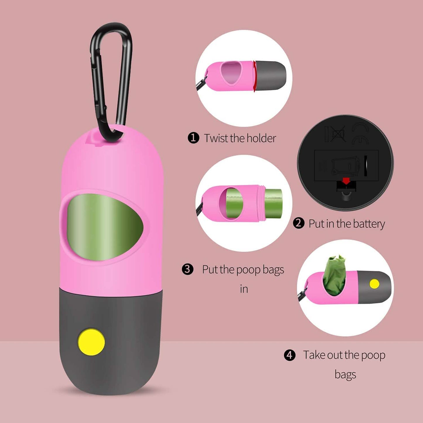 2-Pack: Dog Poop Bag Dispenser with Built-in LED Flashlight DailySale