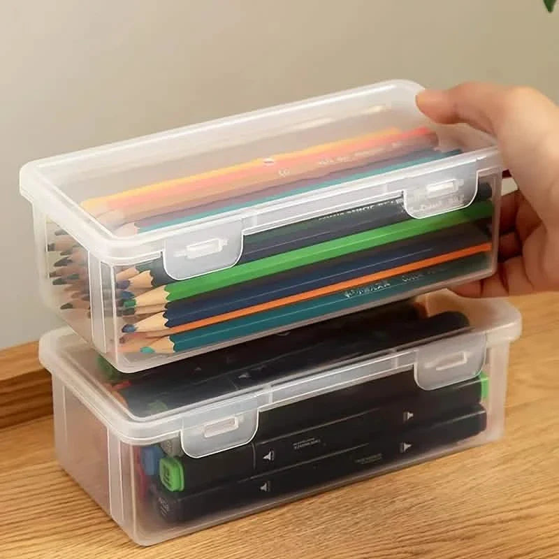 2-Pack: Extra Large Capacity Plastic Pencil Box Stackable Translucent Clear Pencil Box DailySale