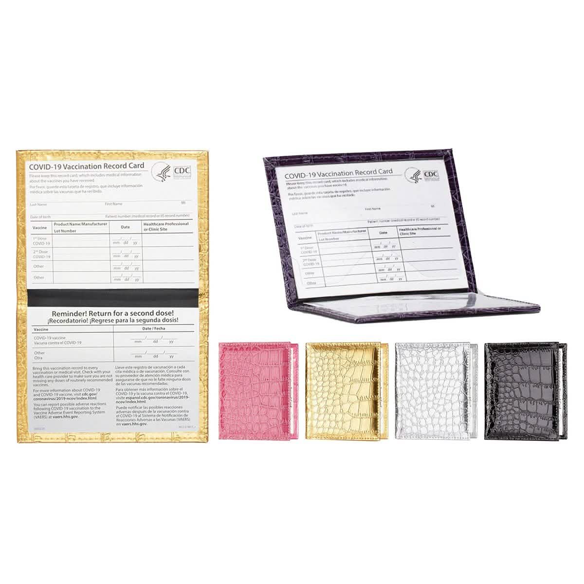 2-Pack: Faux Crocodile Leather Bling CDC Vaccination Card Immunization Record Protector Holder Passport DailySale