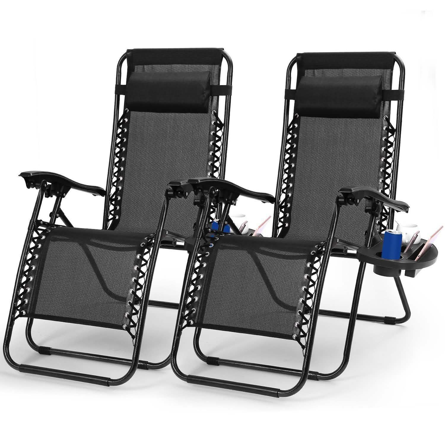 2-Pack: Foldable Zero Gravity Lounge Chair with Dual Side Tray DailySale