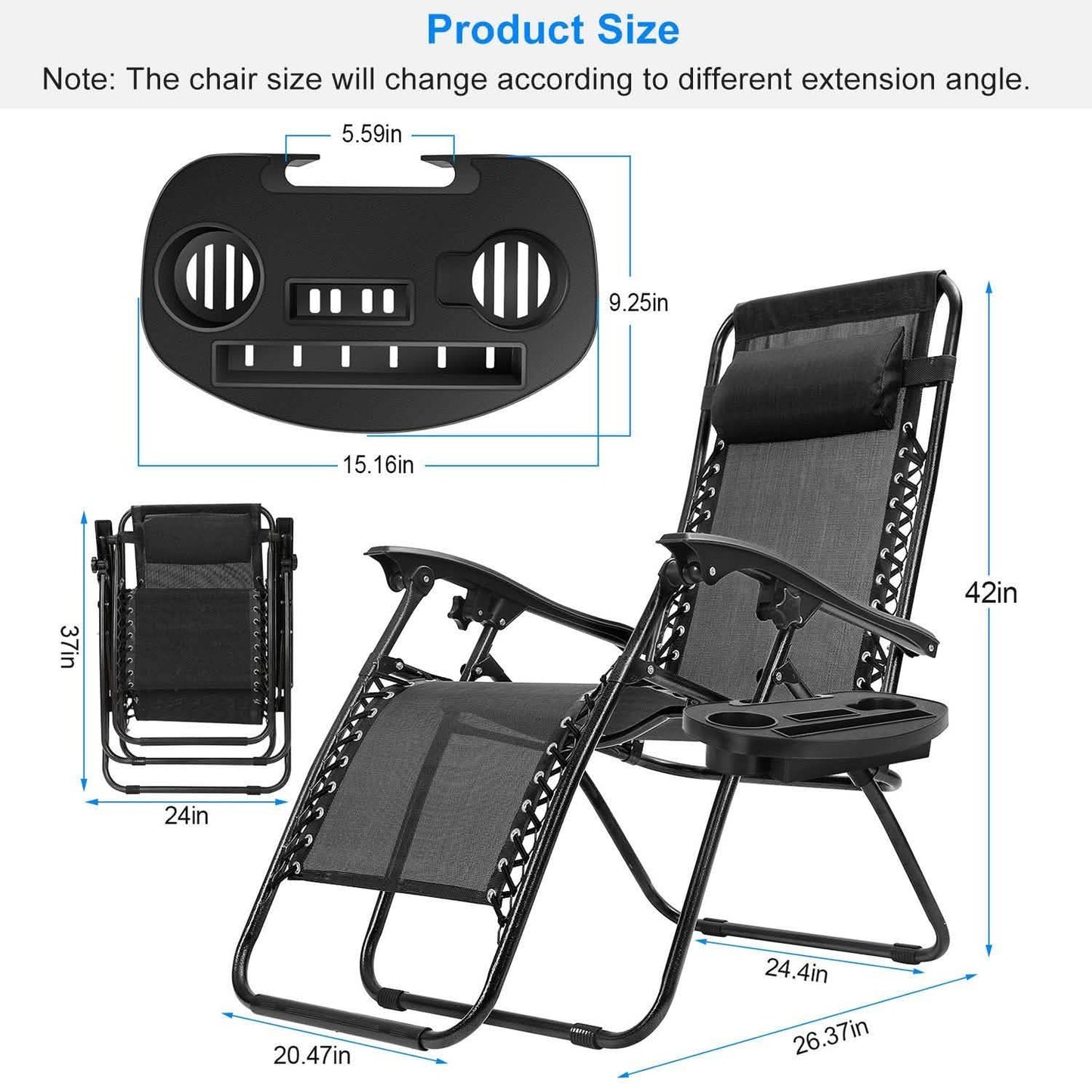 2-Pack: Foldable Zero Gravity Lounge Chair with Dual Side Tray DailySale