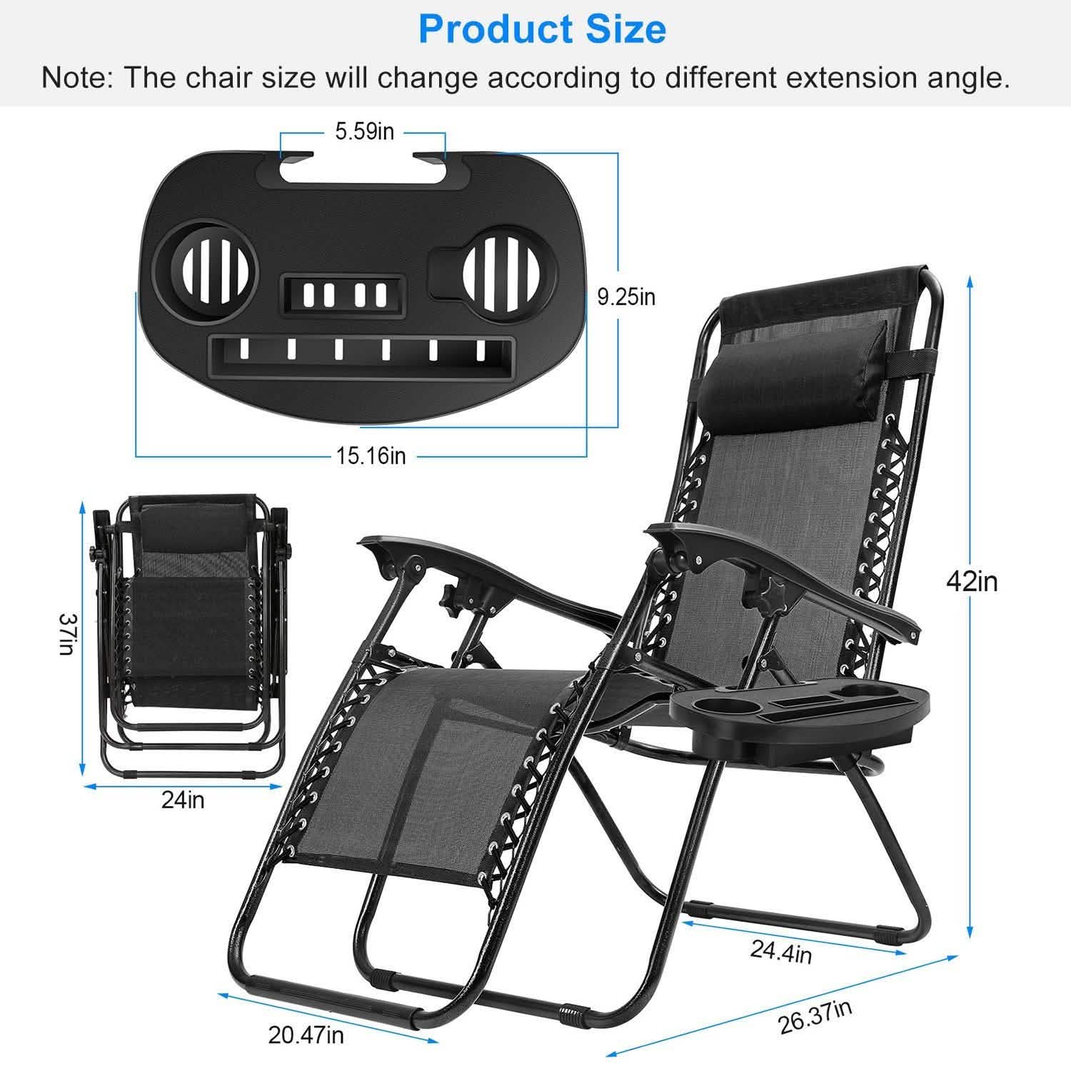 2-Pack: Foldable Zero Gravity Lounge Chair with Dual Side Tray DailySale