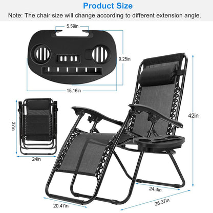 2-Pack: Foldable Zero Gravity Lounge Chair with Dual Side Tray DailySale