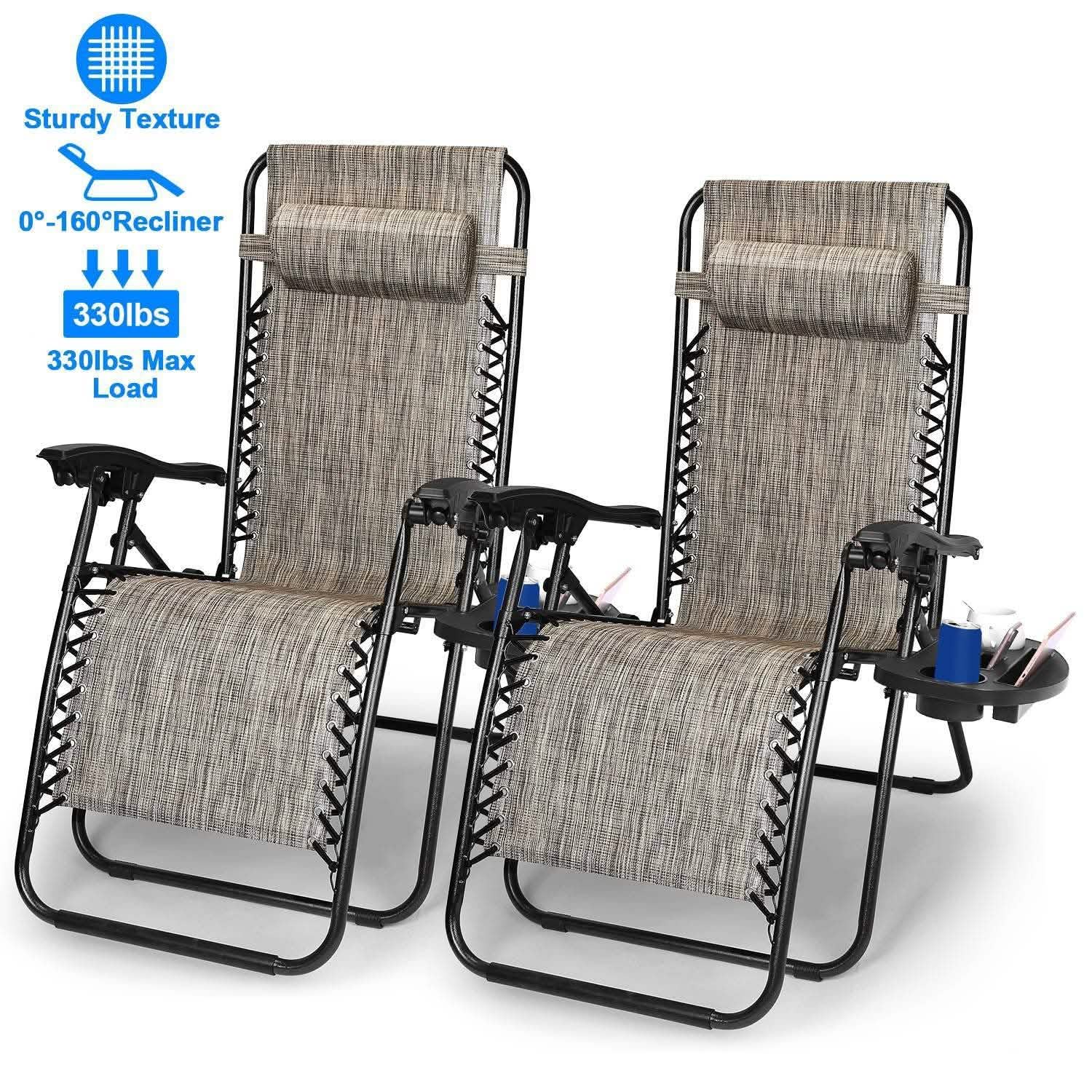 2-Pack: Foldable Zero Gravity Lounge Chair with Dual Side Tray DailySale