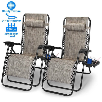 2-Pack: Foldable Zero Gravity Lounge Chair with Dual Side Tray DailySale