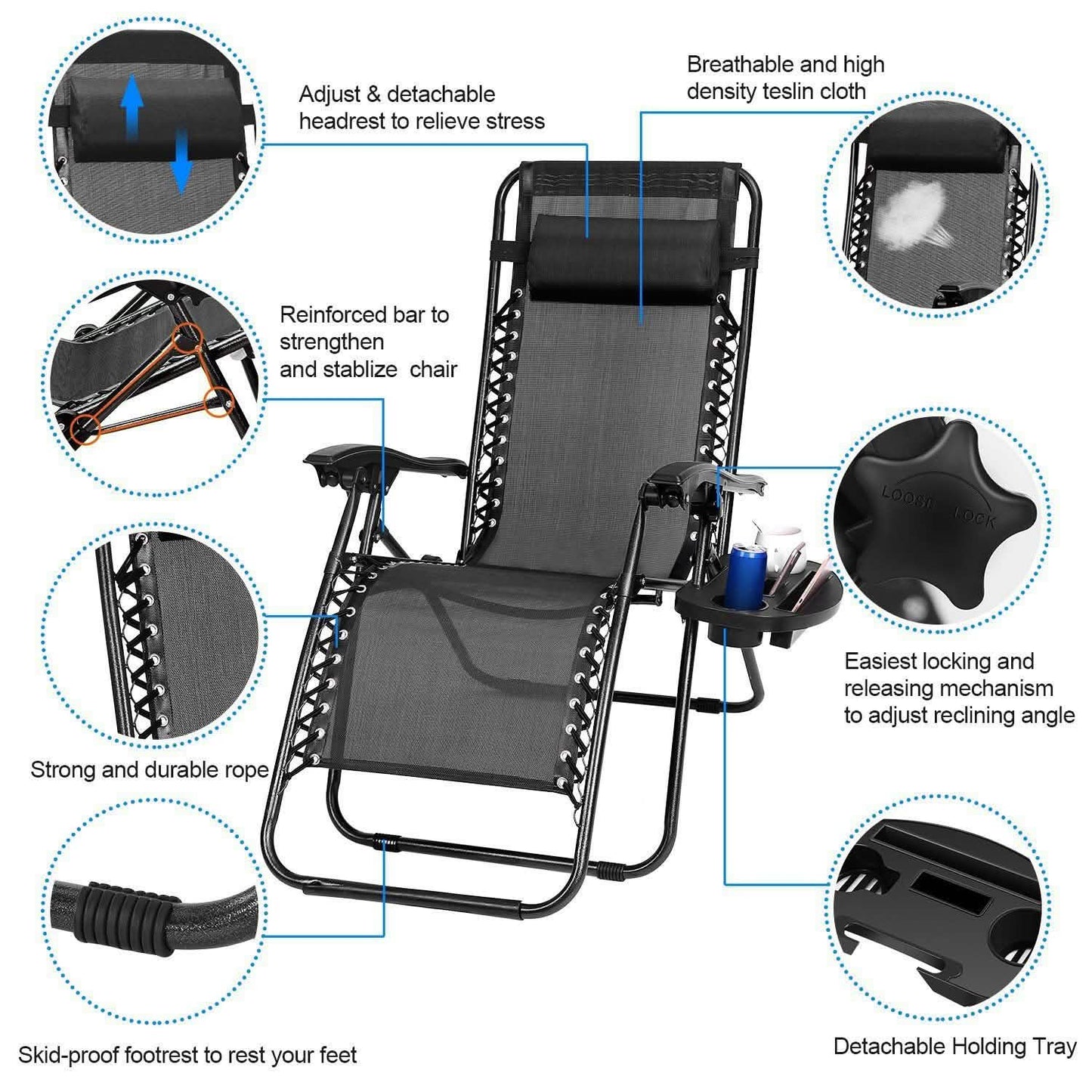 2-Pack: Foldable Zero Gravity Lounge Chair with Dual Side Tray DailySale