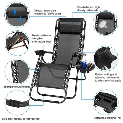 2-Pack: Foldable Zero Gravity Lounge Chair with Dual Side Tray DailySale