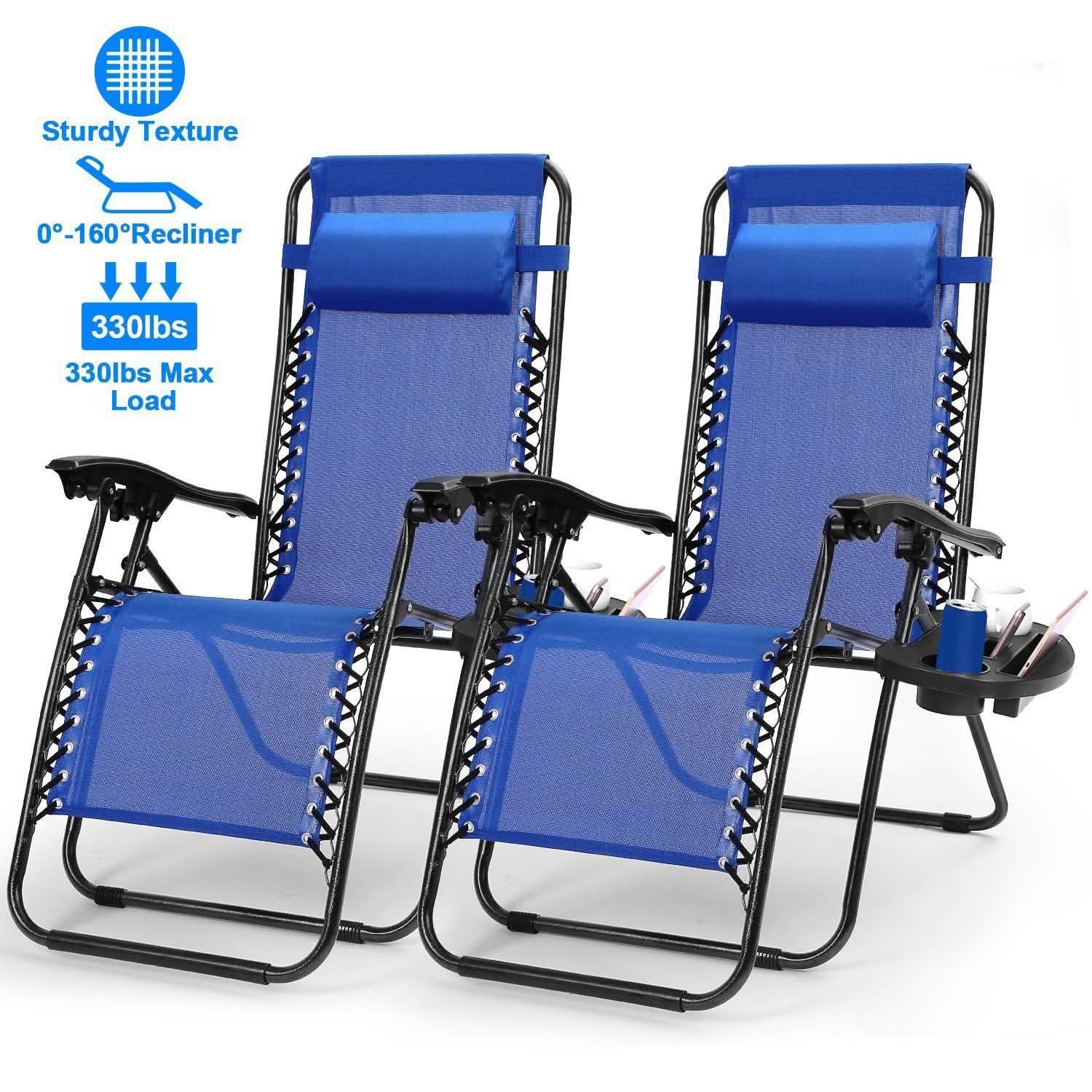 2-Pack: Foldable Zero Gravity Lounge Chair with Dual Side Tray DailySale