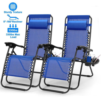 2-Pack: Foldable Zero Gravity Lounge Chair with Dual Side Tray DailySale
