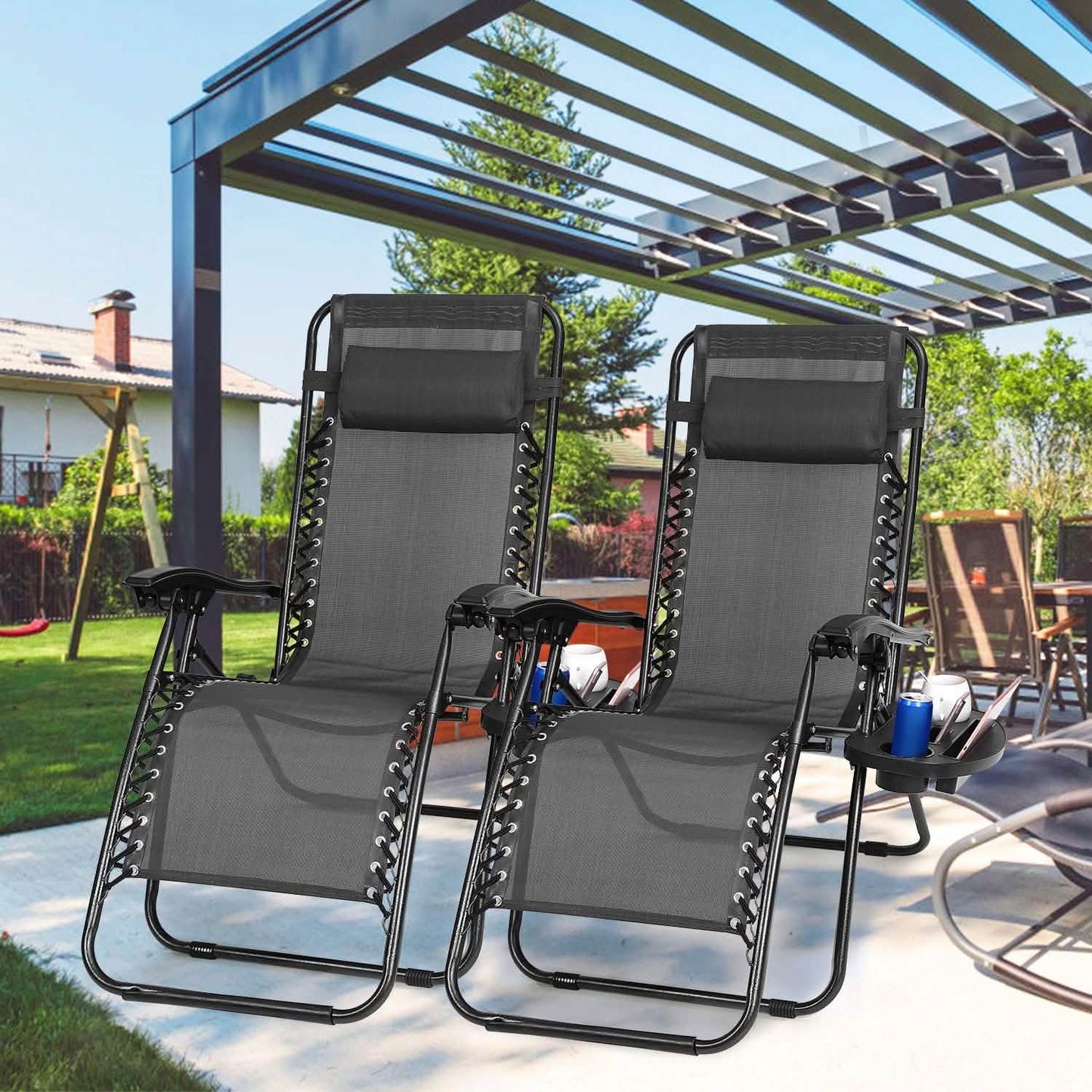 2-Pack: Foldable Zero Gravity Lounge Chair with Dual Side Tray DailySale