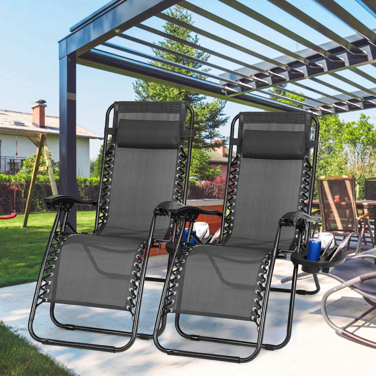 2-Pack: Foldable Zero Gravity Lounge Chair with Dual Side Tray DailySale
