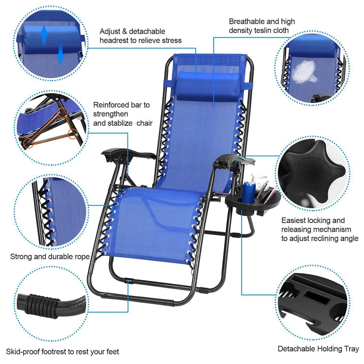 2-Pack: Foldable Zero Gravity Lounge Chair with Dual Side Tray DailySale
