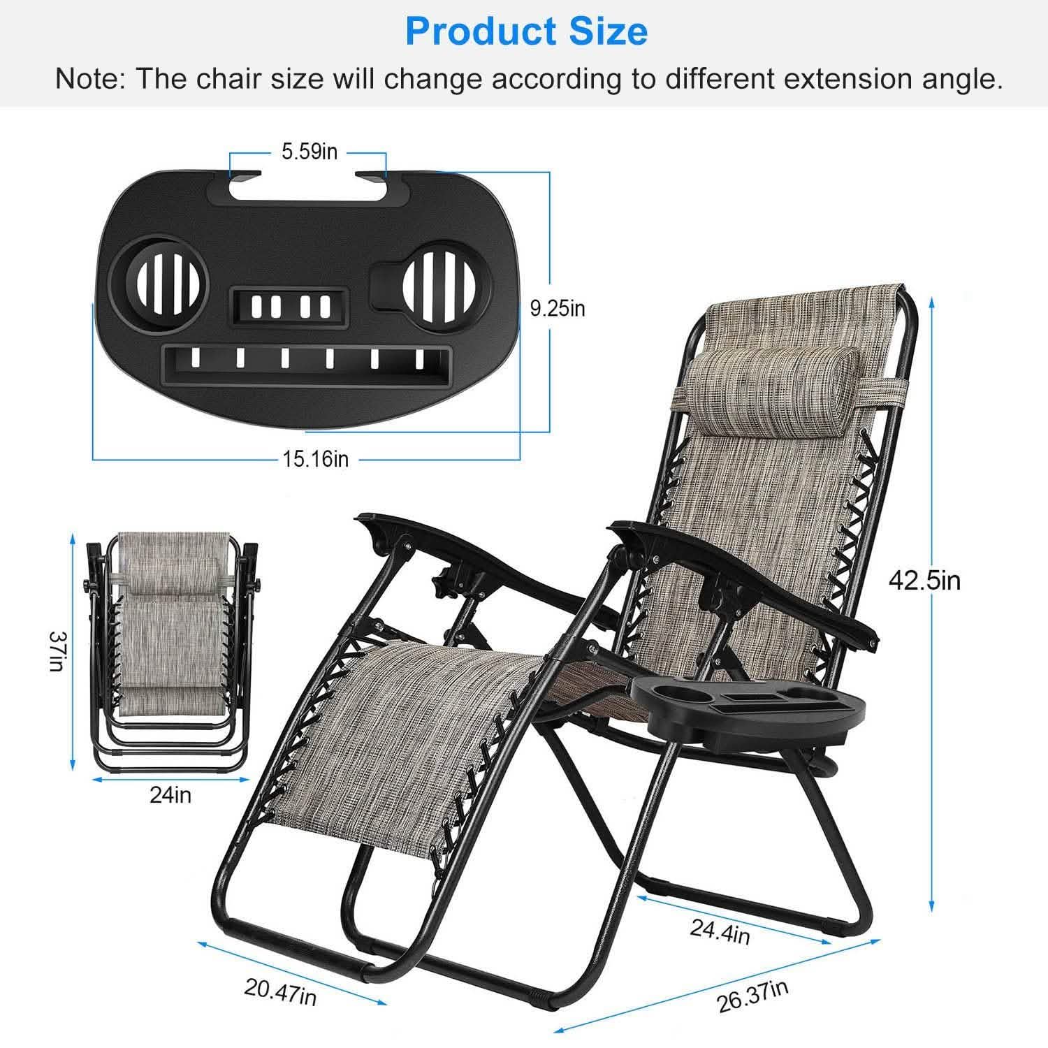 2-Pack: Foldable Zero Gravity Lounge Chair with Dual Side Tray DailySale
