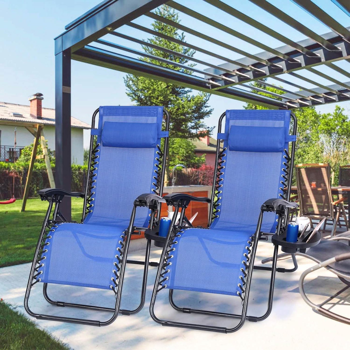 2-Pack: Foldable Zero Gravity Lounge Chair with Dual Side Tray DailySale