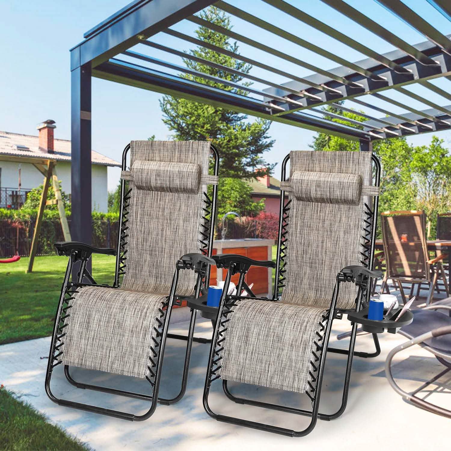 2-Pack: Foldable Zero Gravity Lounge Chair with Dual Side Tray DailySale