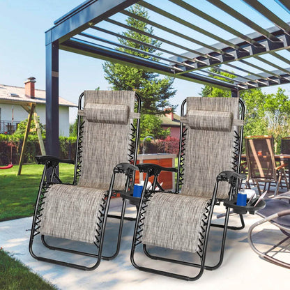 2-Pack: Foldable Zero Gravity Lounge Chair with Dual Side Tray DailySale