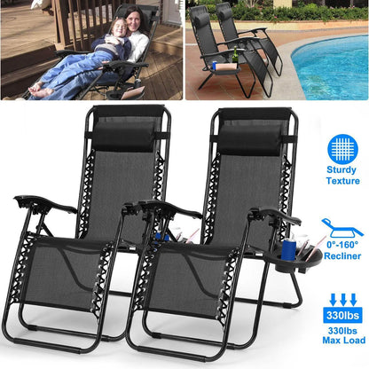 2-Pack: Foldable Zero Gravity Lounge Chair with Dual Side Tray DailySale