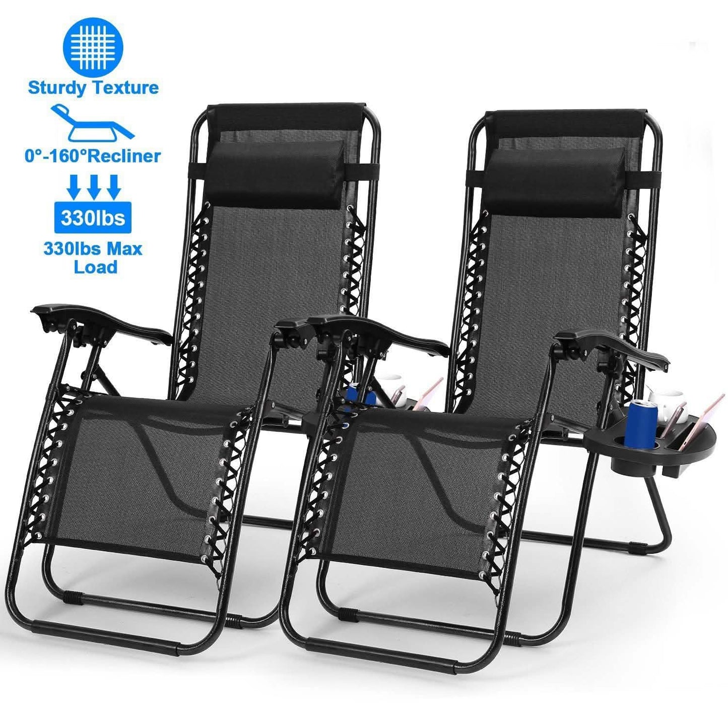 2-Pack: Foldable Zero Gravity Lounge Chair with Dual Side Tray DailySale