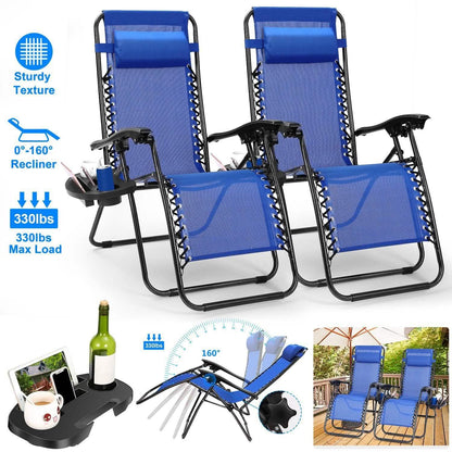 2-Pack: Foldable Zero Gravity Lounge Chair with Dual Side Tray DailySale