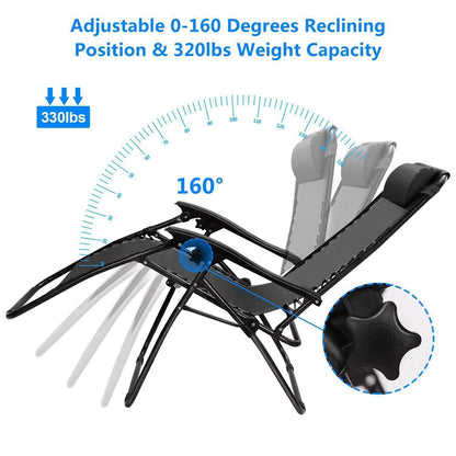 2-Pack: Foldable Zero Gravity Lounge Chair with Dual Side Tray DailySale