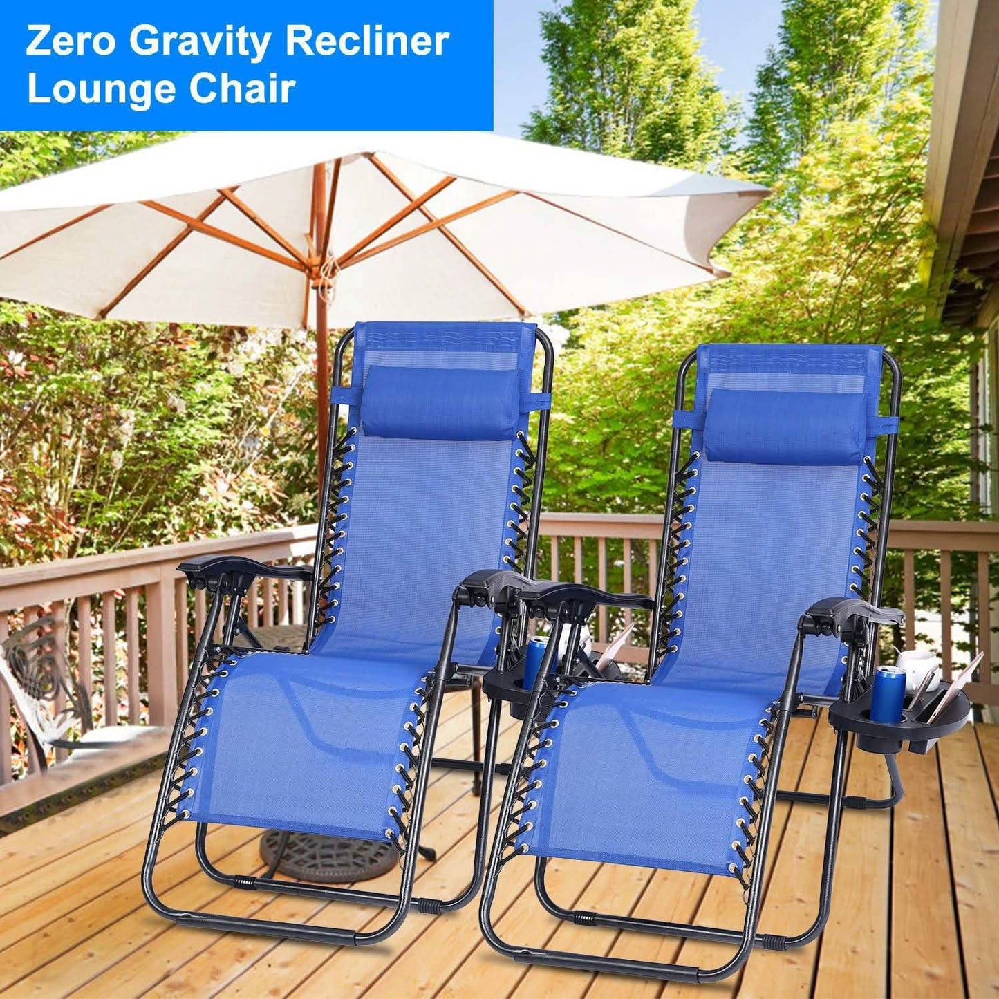 2-Pack: Foldable Zero Gravity Lounge Chair with Dual Side Tray DailySale