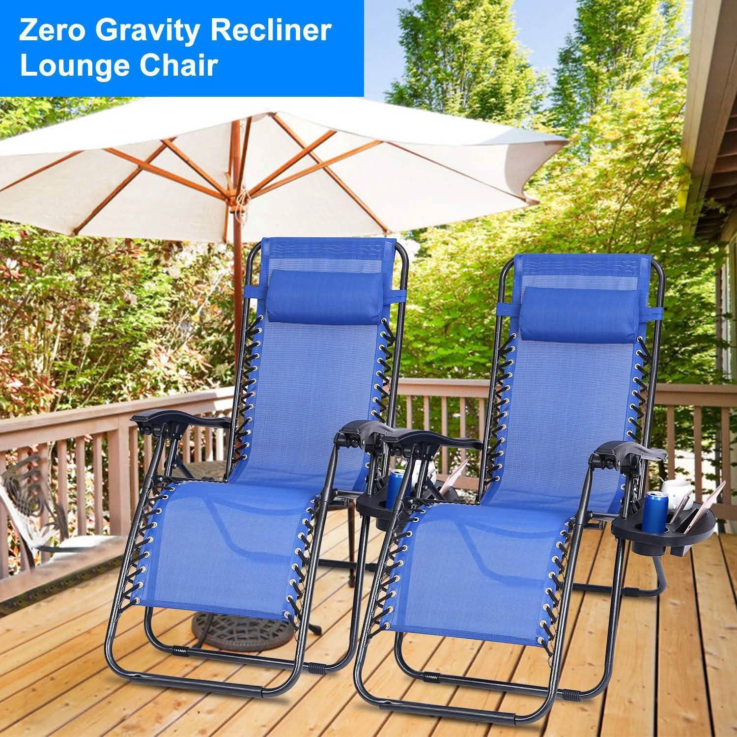 2-Pack: Foldable Zero Gravity Lounge Chair with Dual Side Tray DailySale