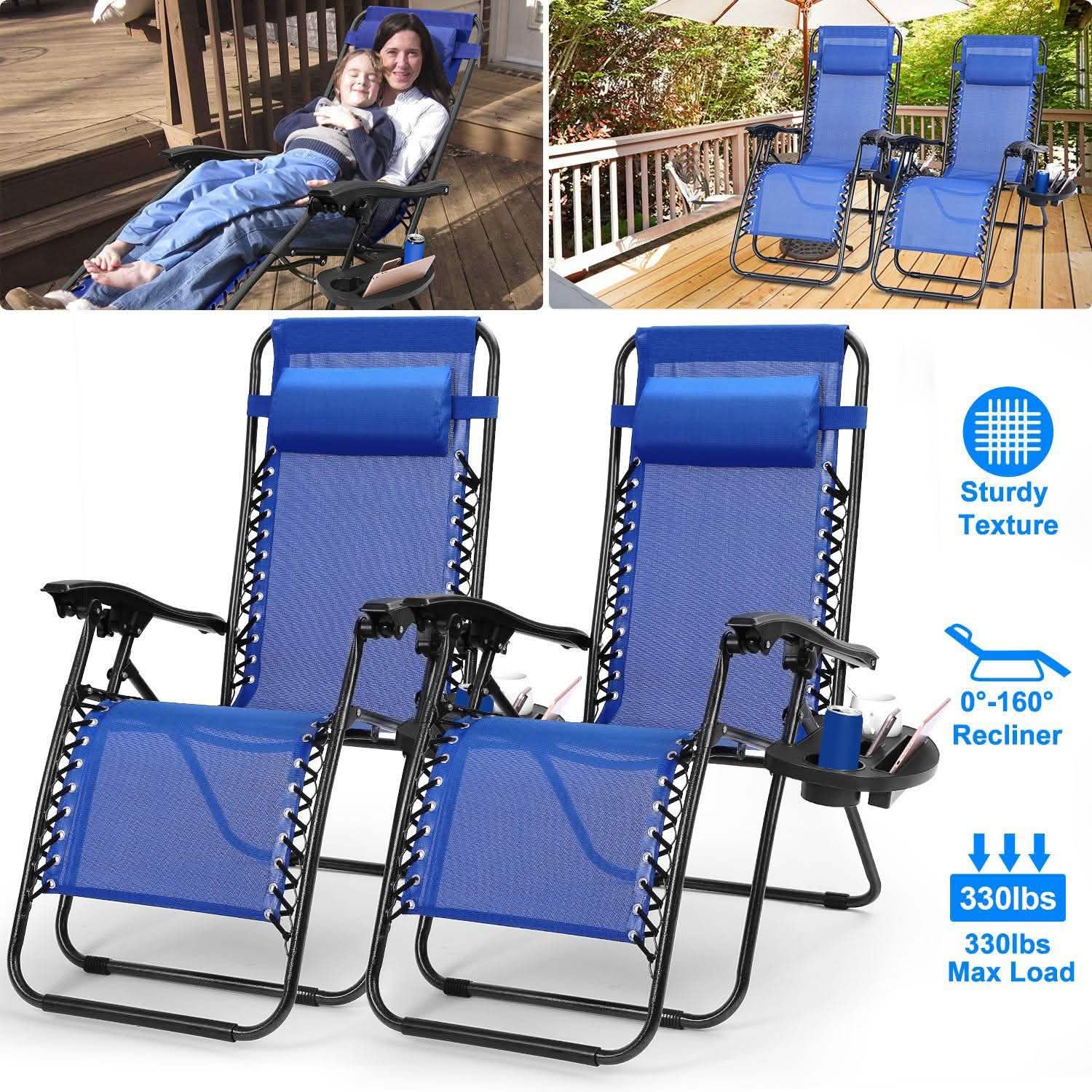 2-Pack: Foldable Zero Gravity Lounge Chair with Dual Side Tray DailySale
