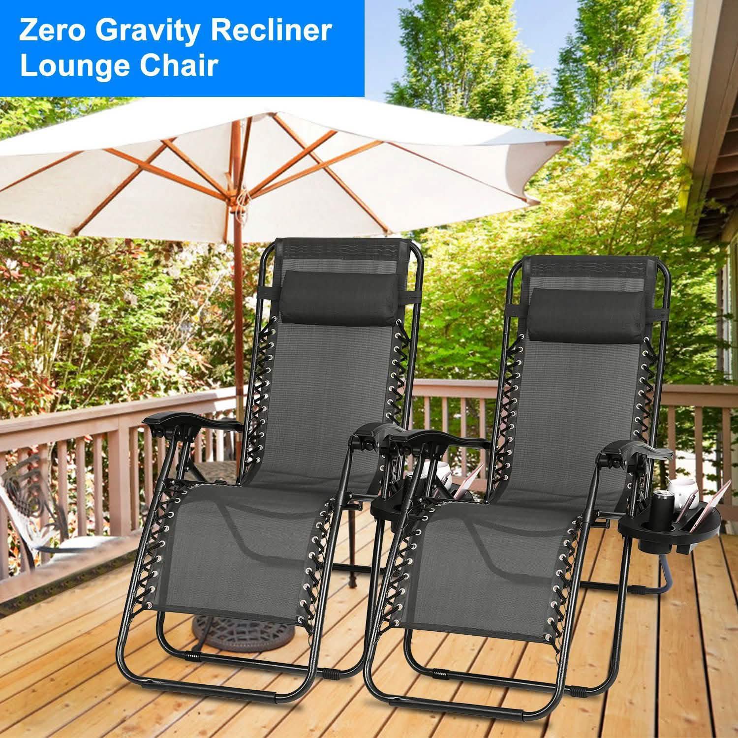 2-Pack: Foldable Zero Gravity Lounge Chair with Dual Side Tray DailySale