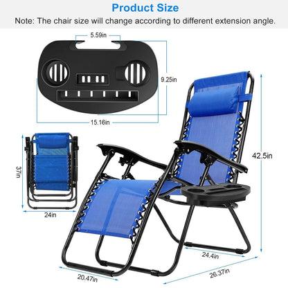 2-Pack: Foldable Zero Gravity Lounge Chair with Dual Side Tray DailySale