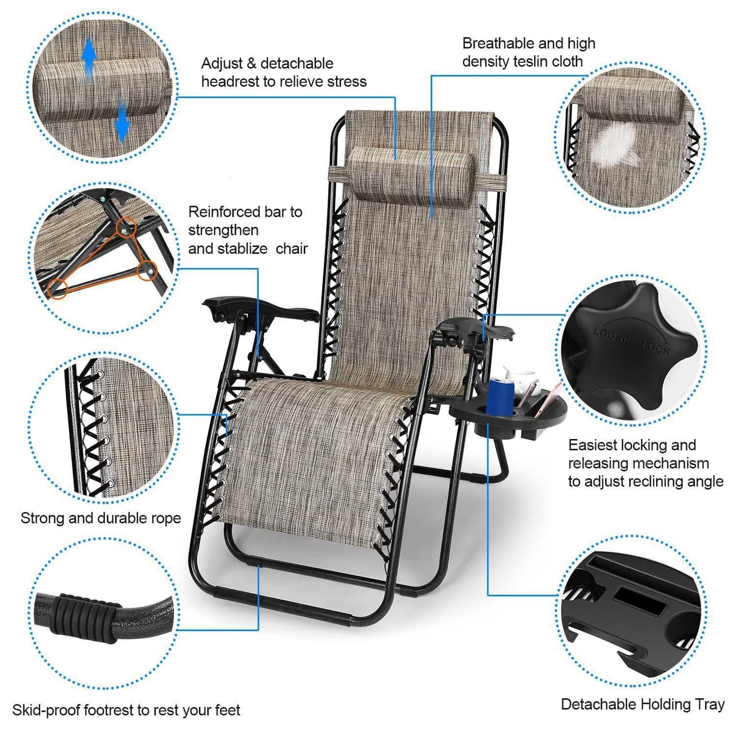 2-Pack: Foldable Zero Gravity Lounge Chair with Dual Side Tray DailySale
