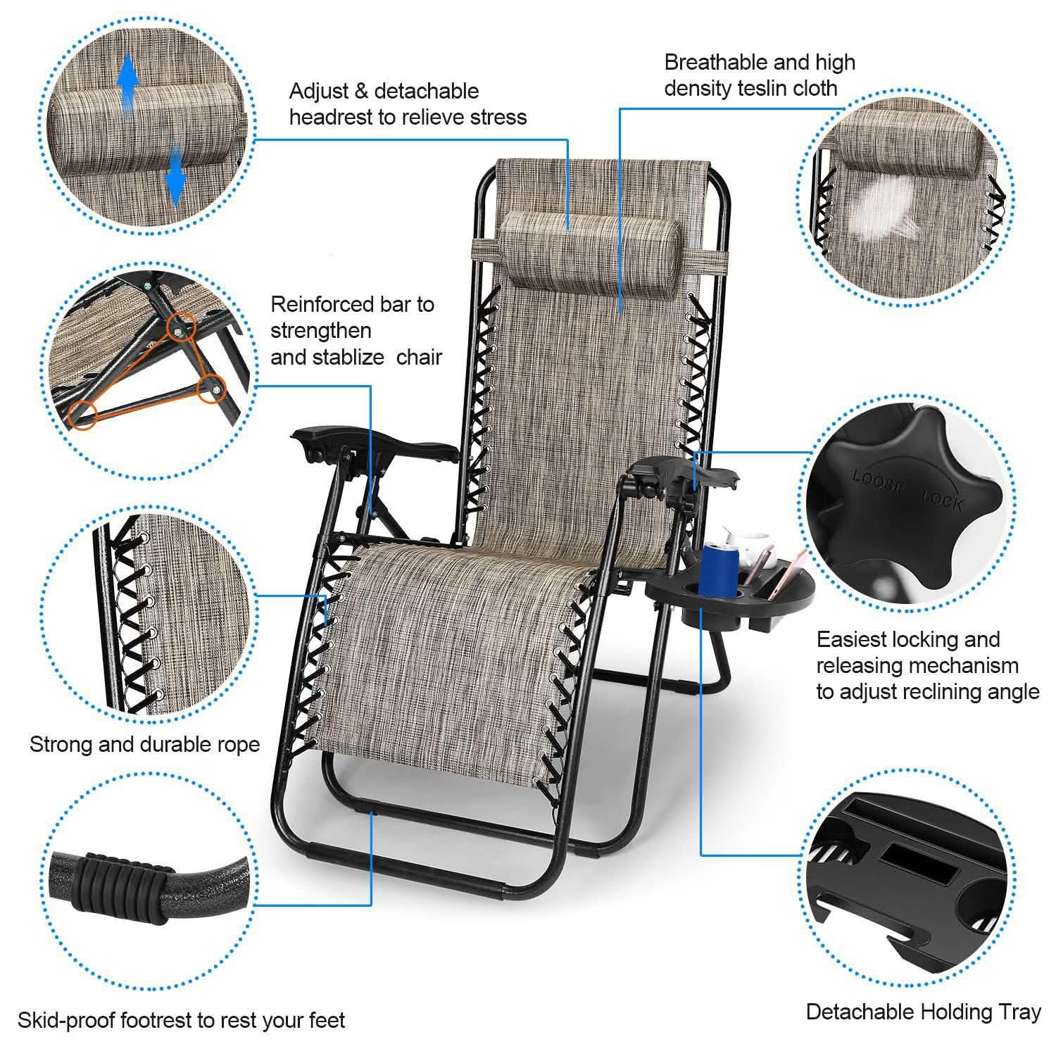 2-Pack: Foldable Zero Gravity Lounge Chair with Dual Side Tray DailySale