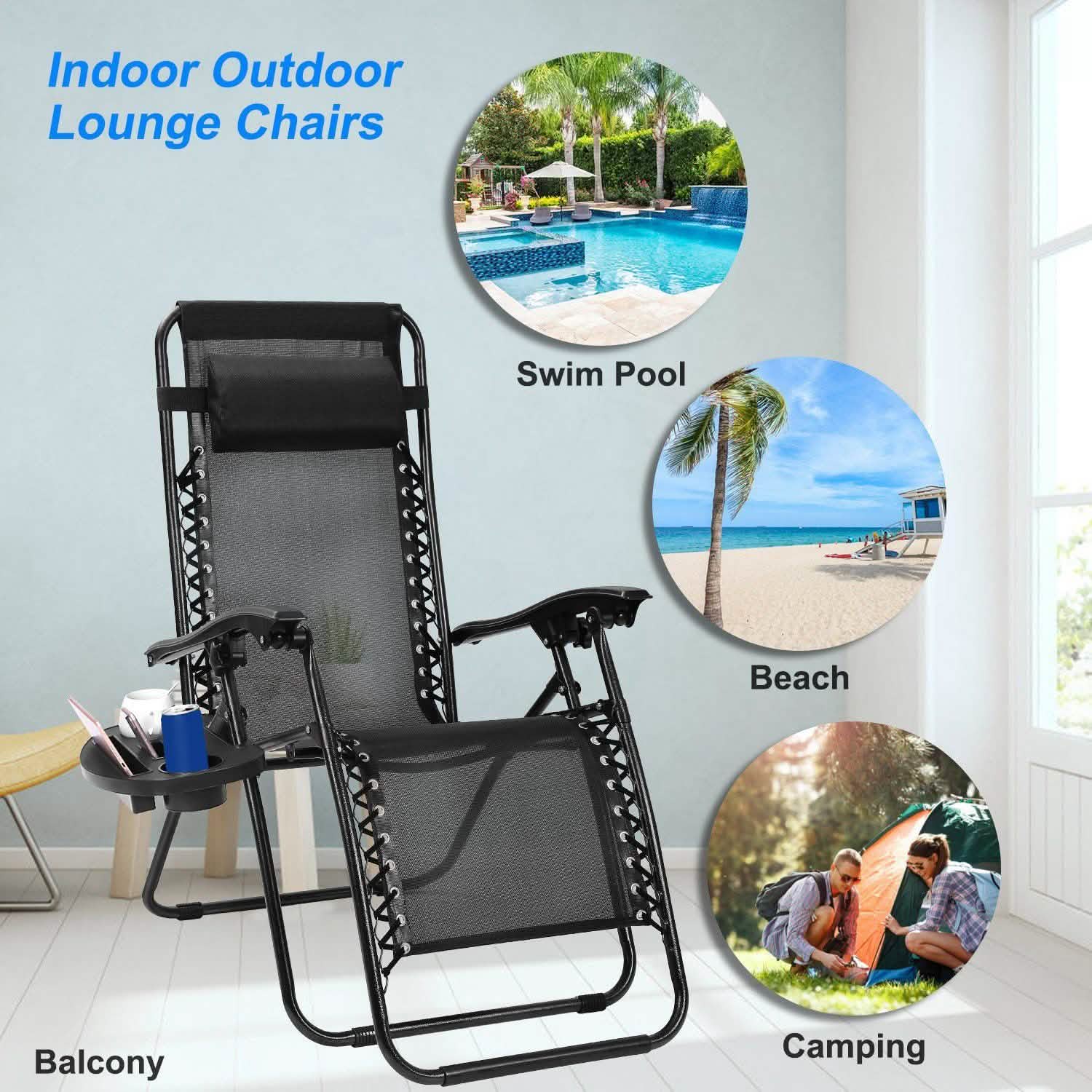 2-Pack: Foldable Zero Gravity Lounge Chair with Dual Side Tray DailySale